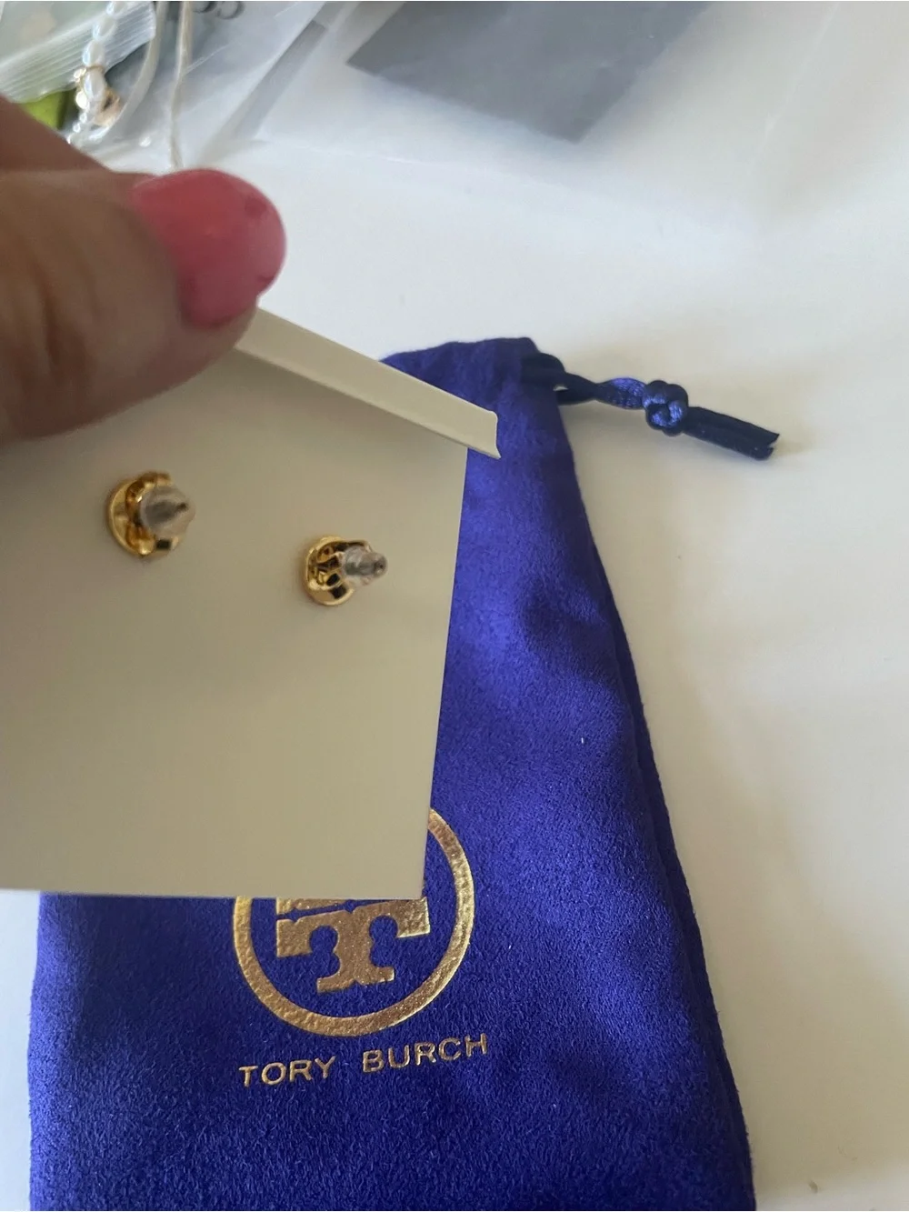 Tory Burch Gold and White Pearl Drop Earrings